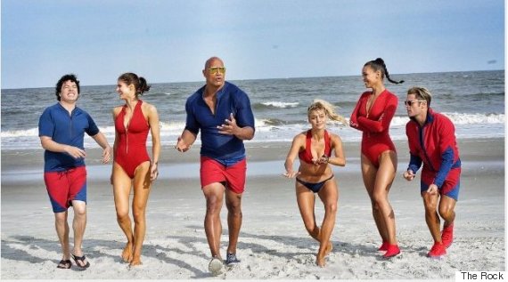 Dwayne Johnson, Alexandra Daddario, Zac Efron, Ilfenesh Hadera, Jon Bass, and Kelly Rohrbach